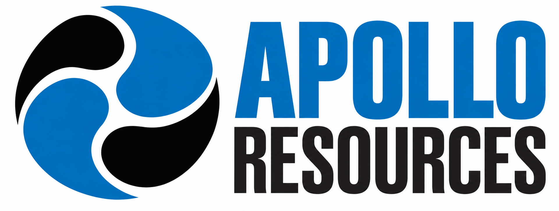 Apollo Resources logo with blue and black swirl icon and bold blue and black text