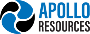 Apollo Resources logo with blue and black swirl icon and bold blue and black text