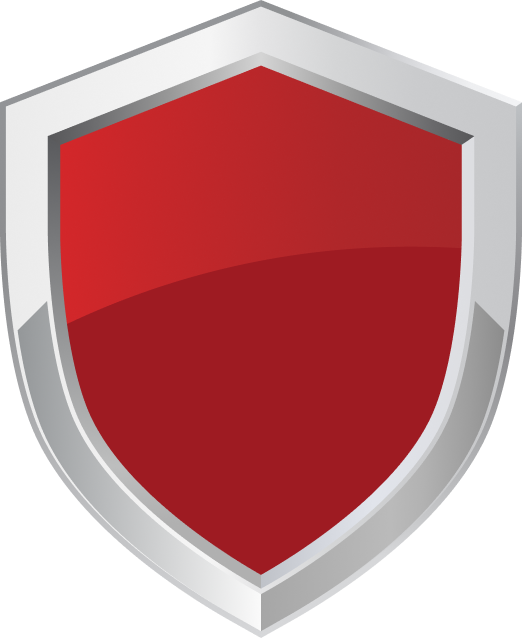 Red shield icon with a silver border