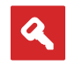 White key icon on a red square background