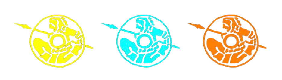 Three different colored circles with arrows in them on a white background.