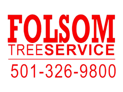 Folsom Tree Service logo with red text and phone number 501-326-9800