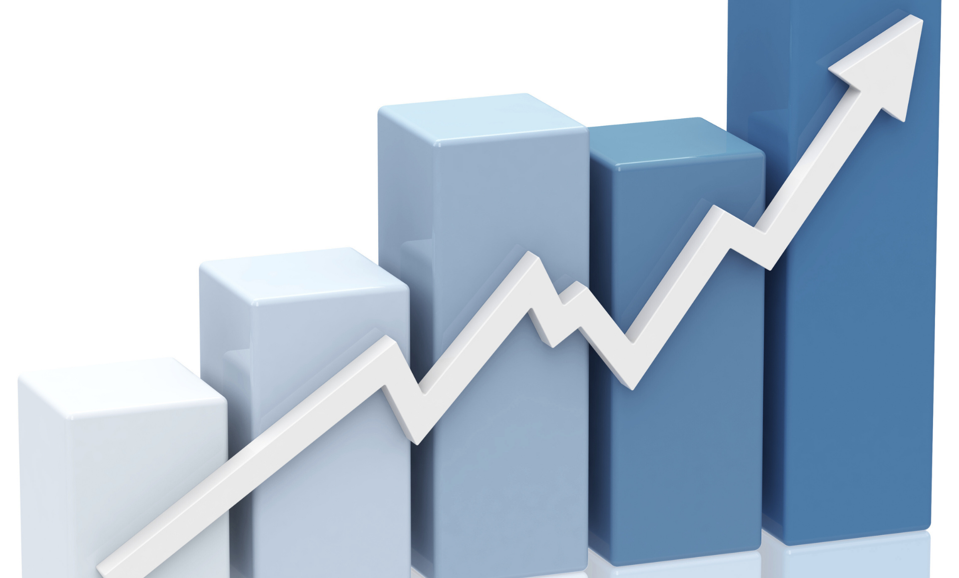 Bar graph with an upward-trending white arrow, showing growth and progress.