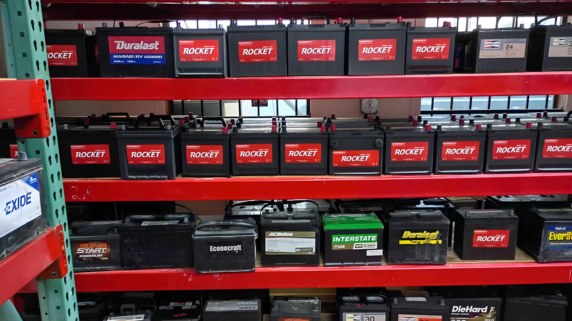car batteries on shelves