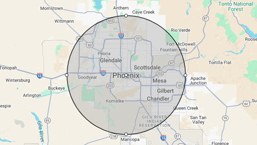 A map of phoenix is shown in a circle.