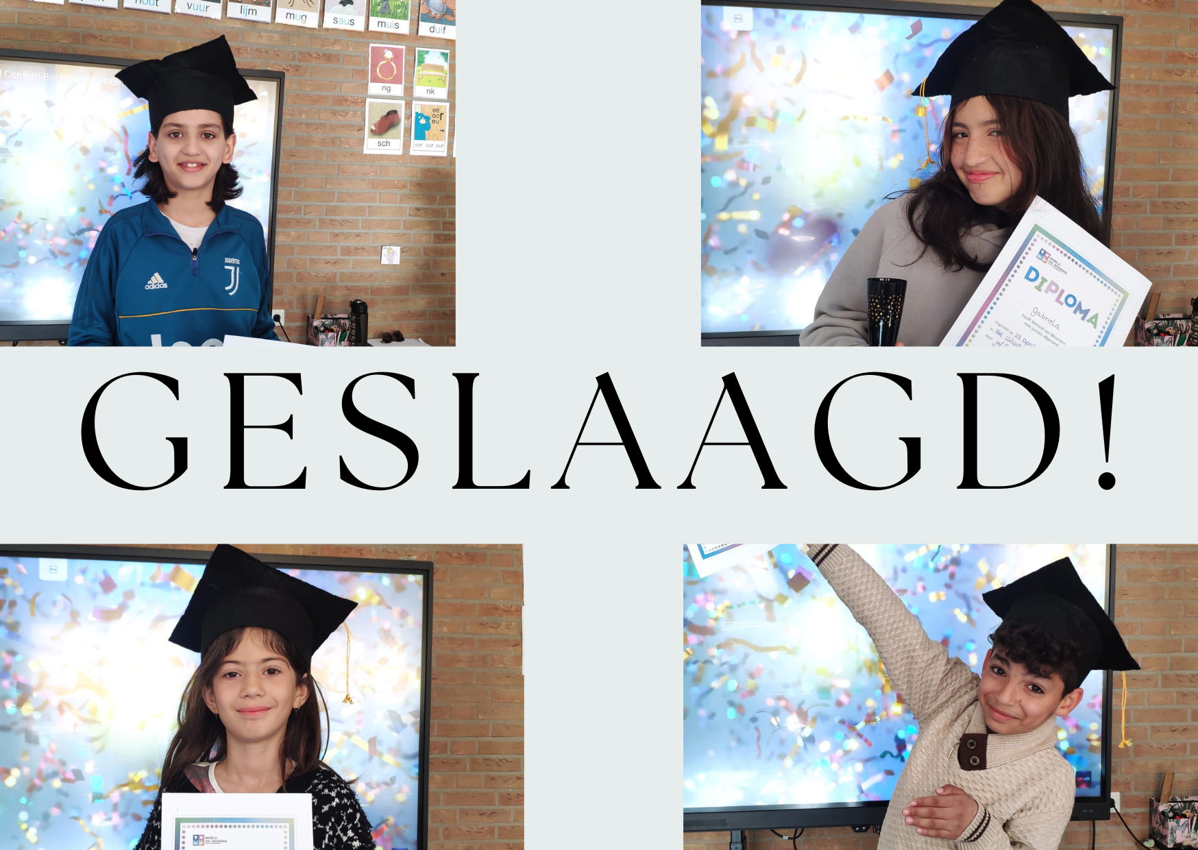 Diploma uitreiking Wereld vol Woorden  2024 op AZC School Het Uitzicht