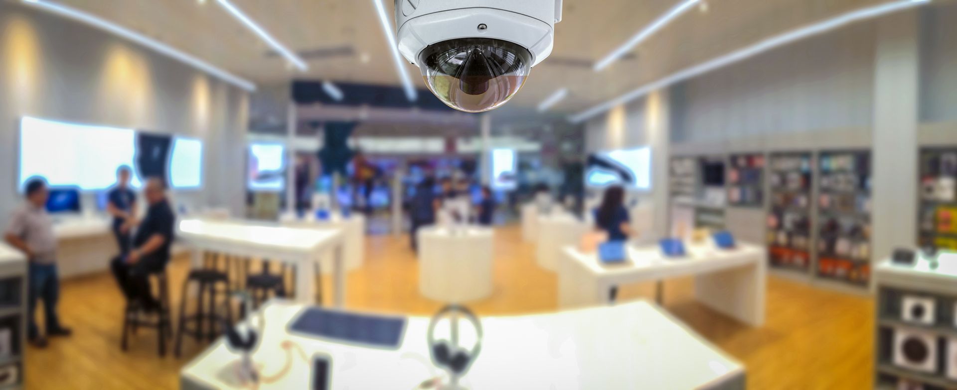 CCTV security panorama with shop store blurry background. CCTV security panorama with shop store blurry background.