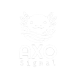 Embossed AXO Signal logo with a simple cartoon animal face above the text on a white background