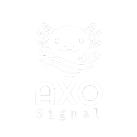Embossed AXO Signal logo with a simple cartoon animal face above the text on a white background
