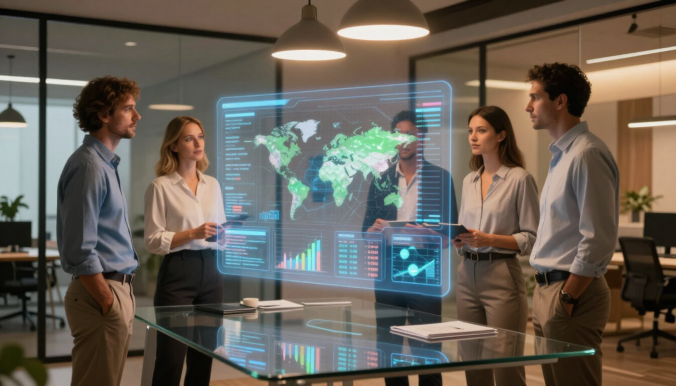 Modern sales professional analyzing commercial intelligence on a digital dashboard