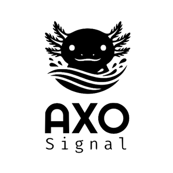 AXO Signal logo with black axolotl face and wavy lines above the text “AXO Signal”