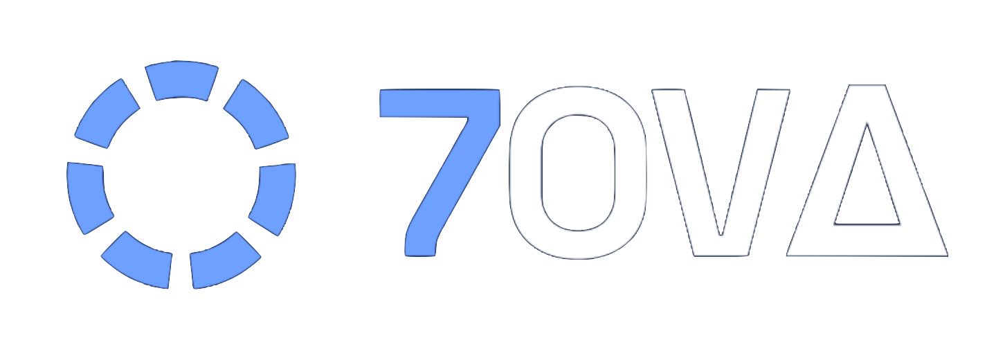 Blue and white 7ova logo with a circular icon and stylized text on a light background