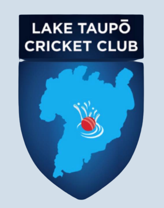 Lake Taupō Cricket Club logo with blue map and red cricket ball