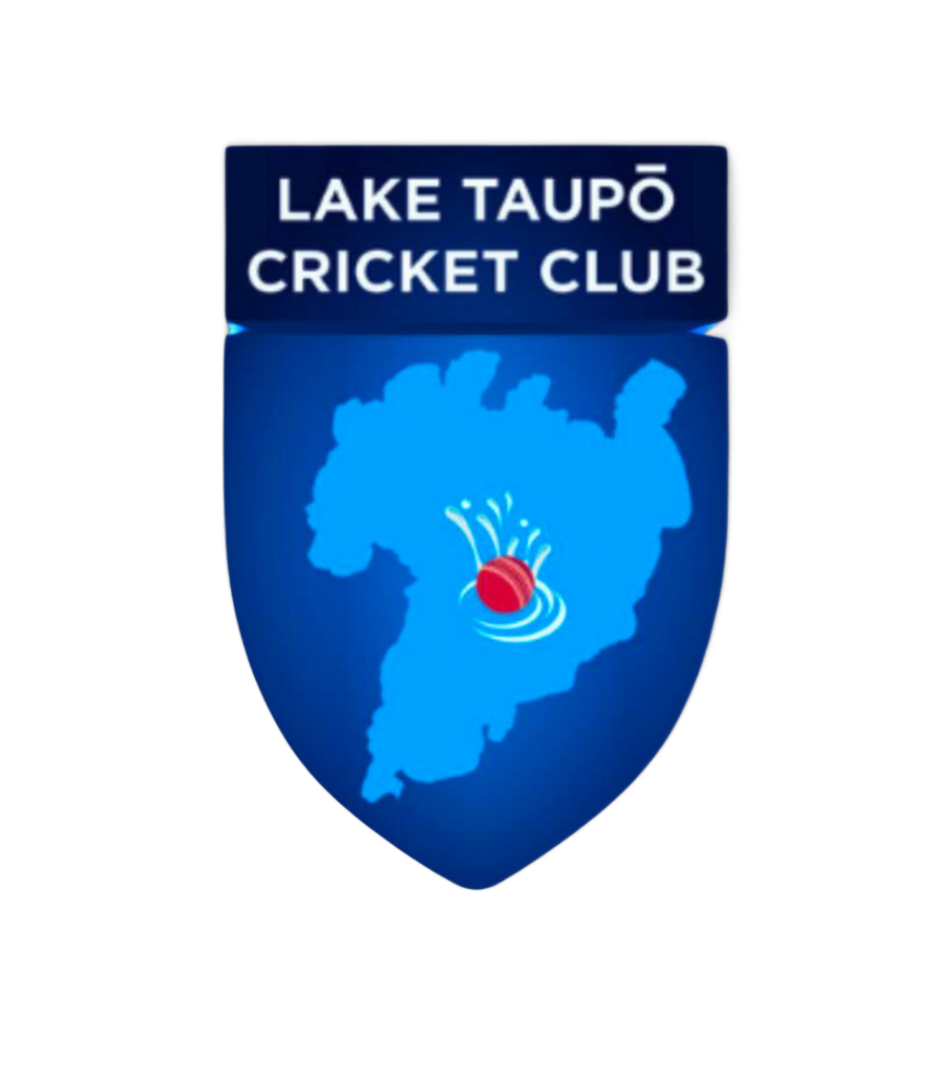 Lake Taupō Cricket Club logo with map and red cricket ball