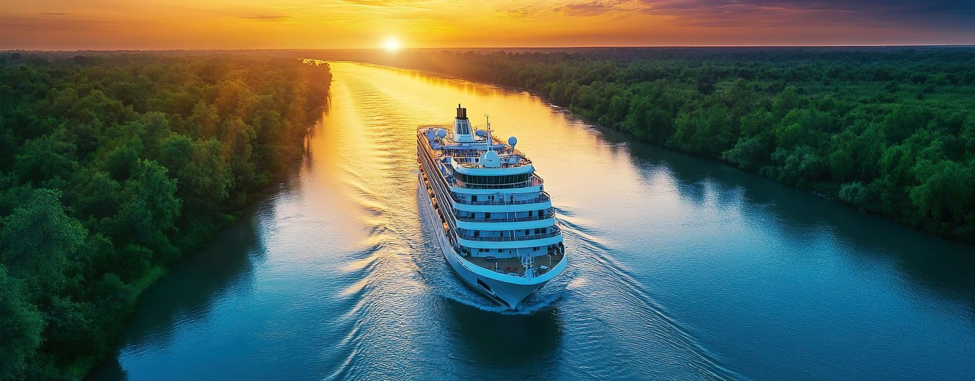 Cruise ship going down river