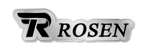 Logotipo ROSEN com monograma TR estilizado em preto e cinza.