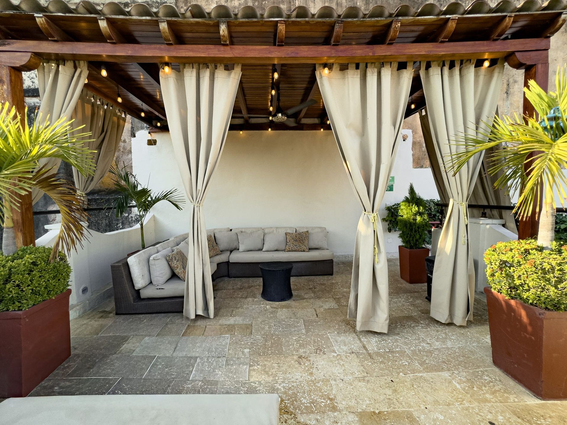 Rooftop terrace lounge at Casa Bugó, Cartagena