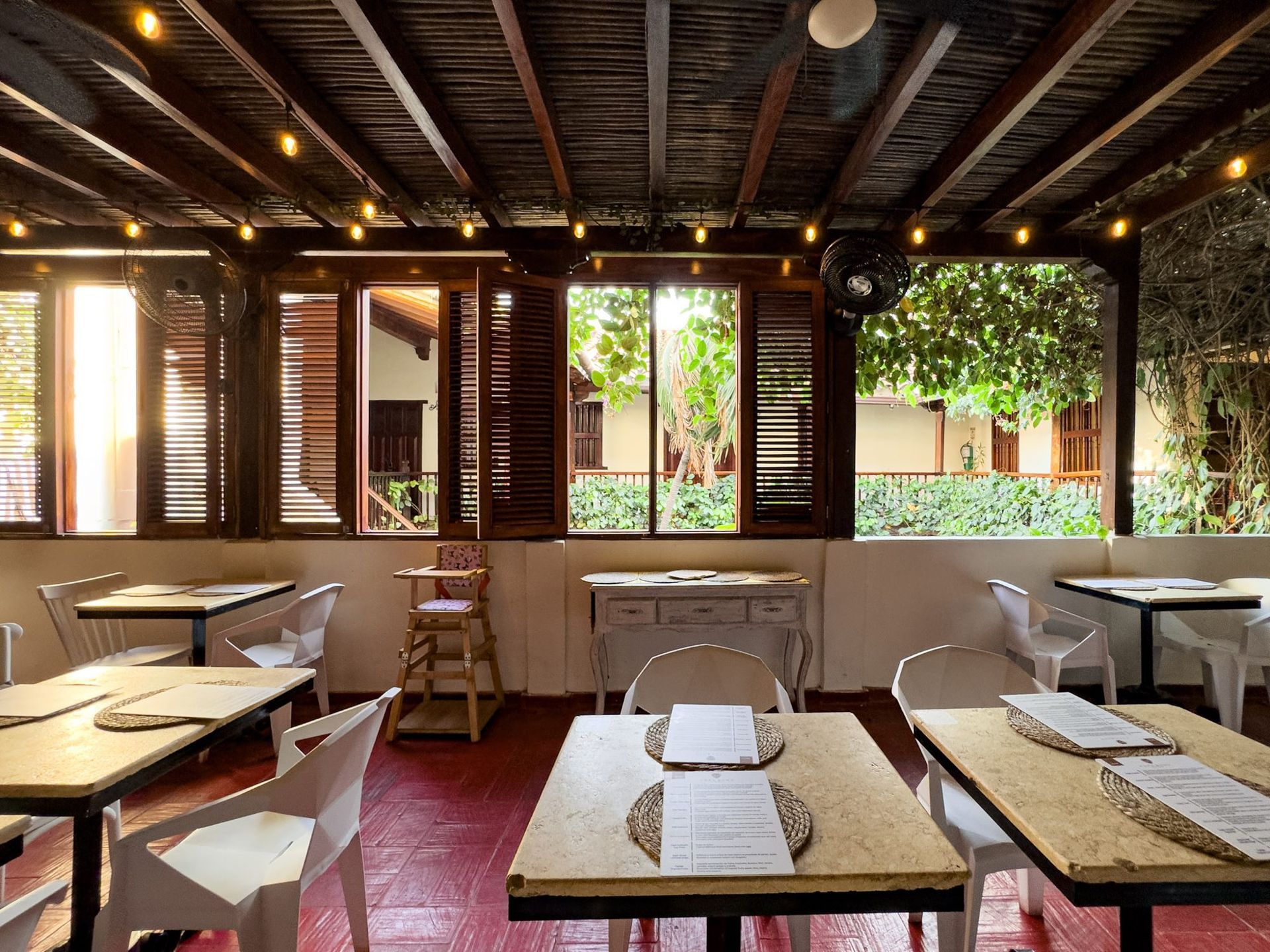 Restaurant tables at Casa Bugó hotel, Cartagena