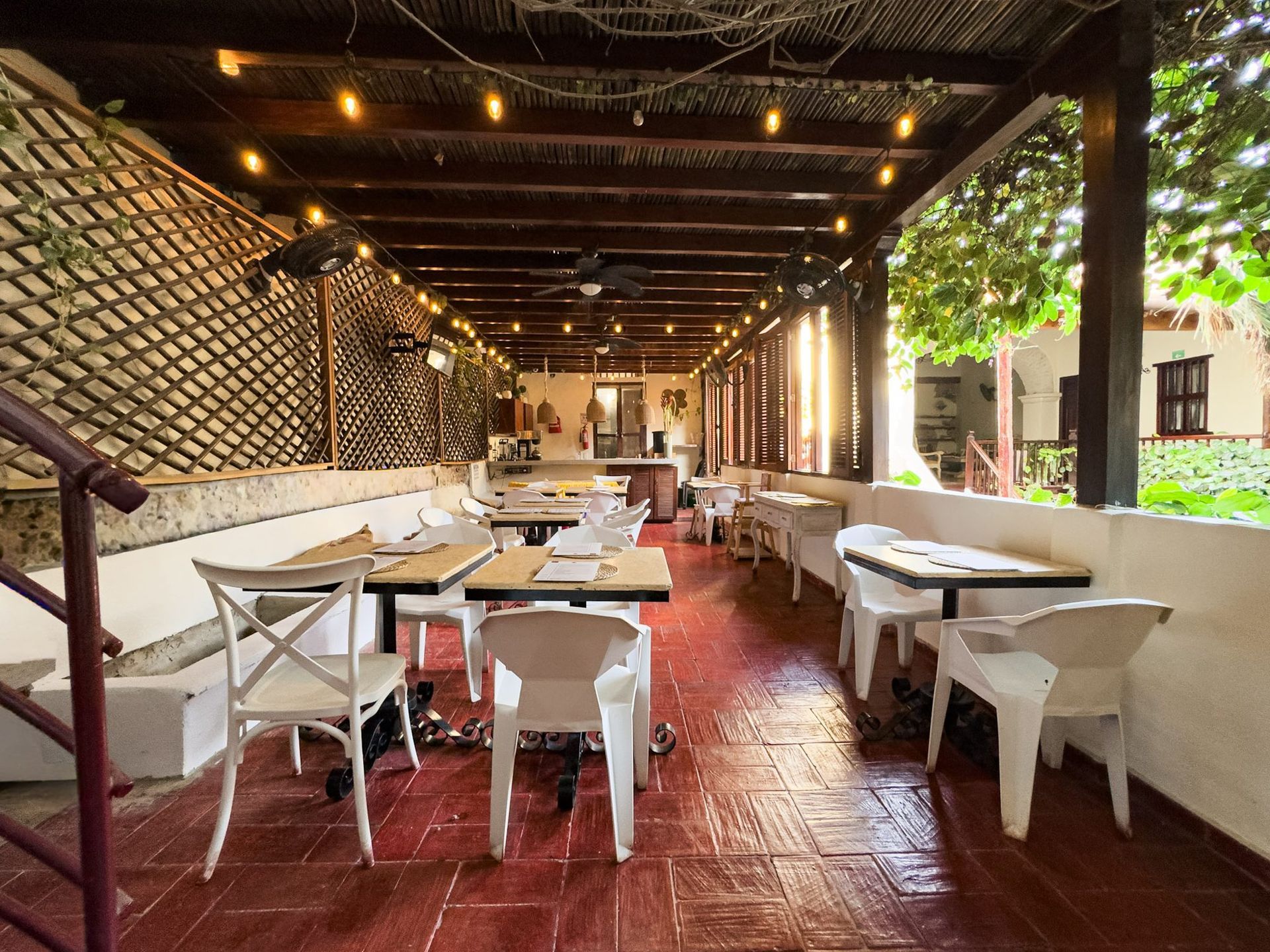 Restaurant under the pergola at Casa Bugó, Cartagena