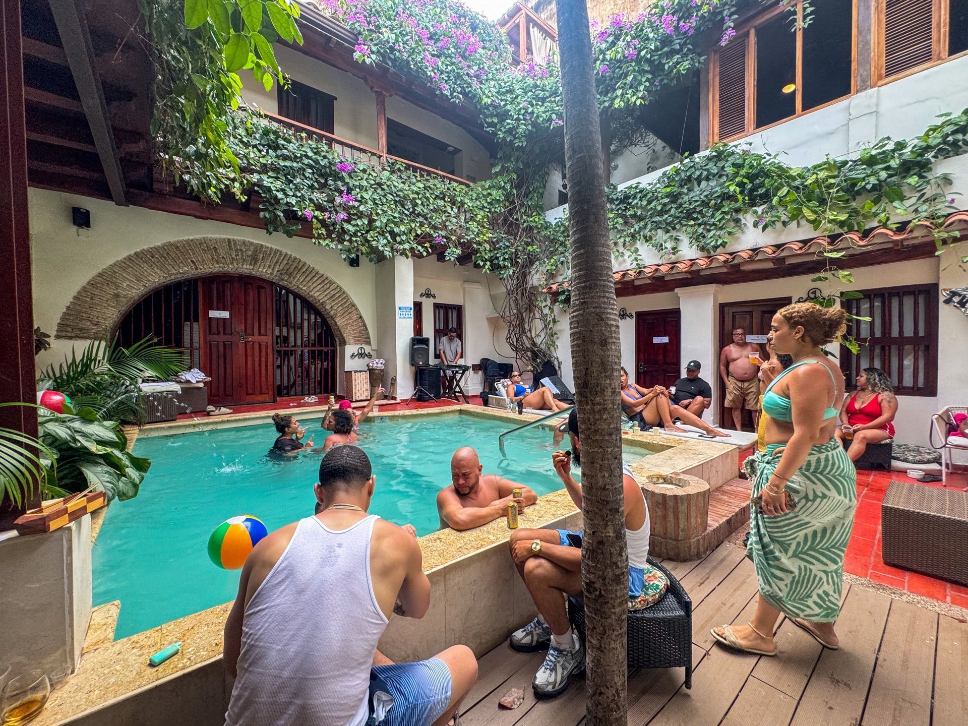 Group pool party at Casa Bugó, private house in Cartagena's Walled City