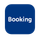 A blue booking app icon on a white background.