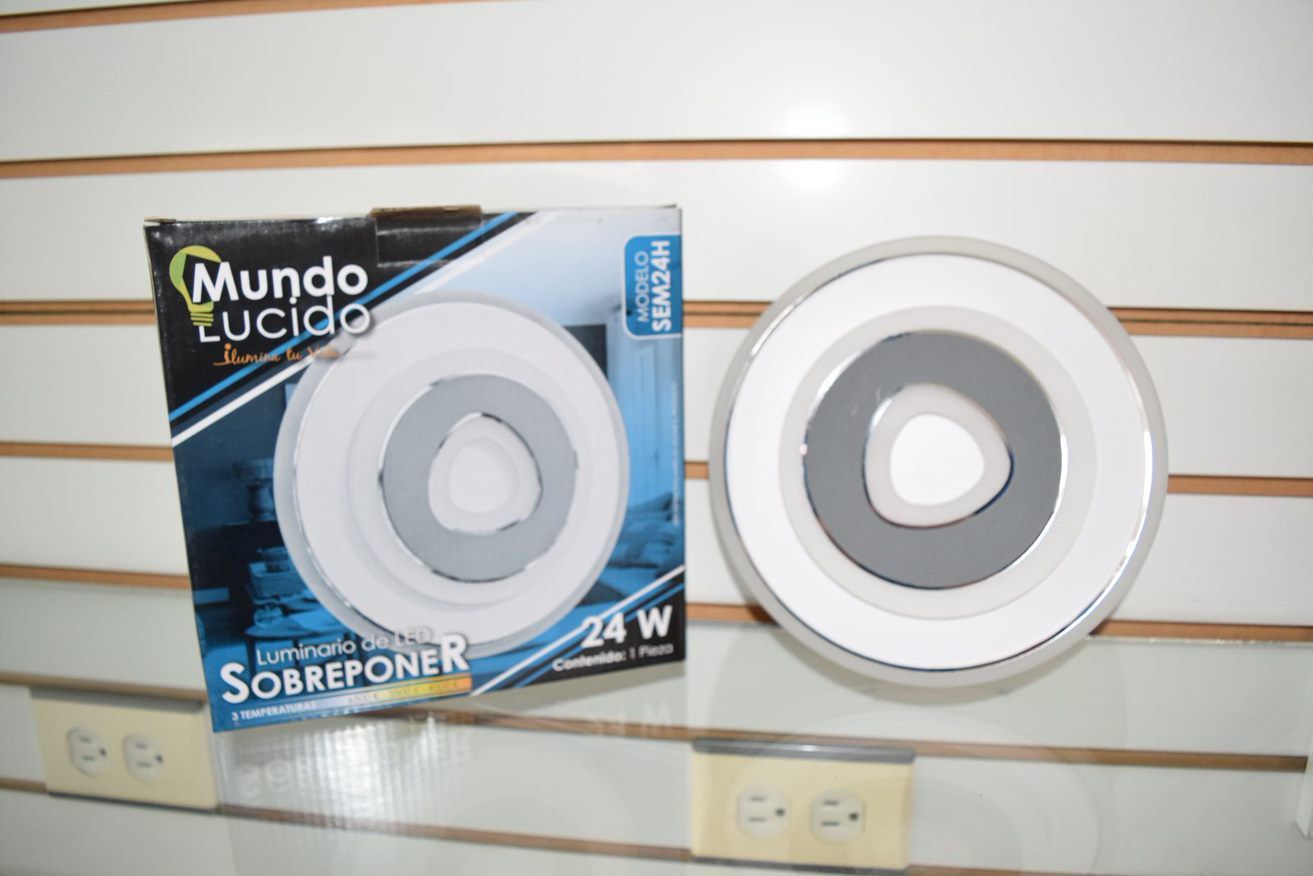 LÁMPARA SOBREPONER 24W 3 CAMBIOS D/LUZ VIDRIO ESMERILADO