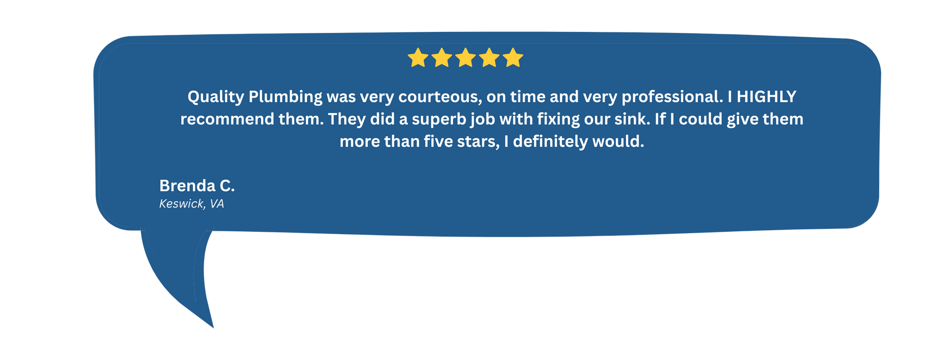 A 5-star review for Quality Plumbing in Charlottesville, VA