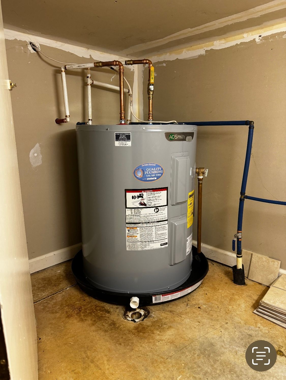 A water heater installation in Charlottesville, VA by Quality Plumbing