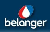 Logo Belanger en forme de goutte d'eau bleue et rouge.