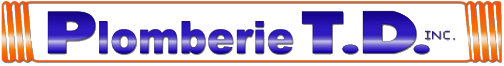 Logo de Plomberie TD Inc. en lettres bleues et blanches avec bordure orange.