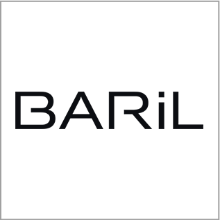 Logo BARiL en police sans empattement noire dans un carré blanc.