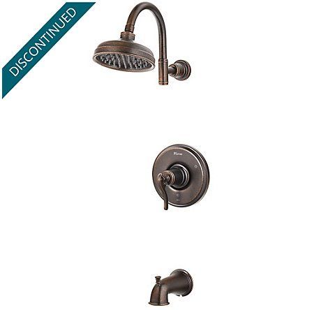 Ensemble pommeau de douche, robinet et vanne en bronze; marqué « DISCONTINUED ».