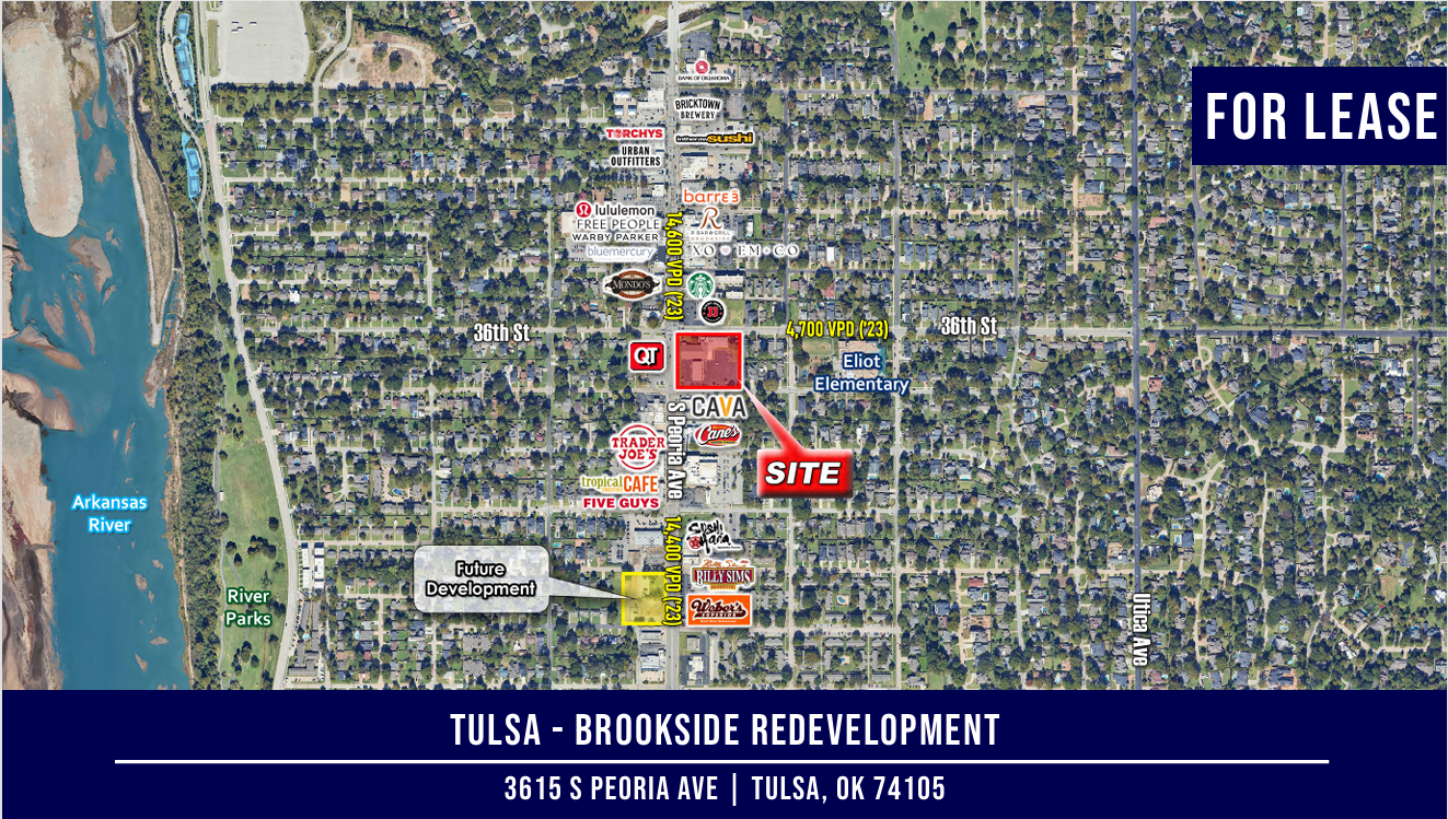 Aerial map: Brookside redevelopment area in Tulsa, Oklahoma, with 