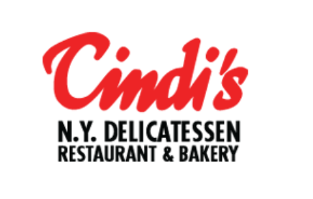 Cindi's N.Y. Delicatessen logo in red and black text on a white background.