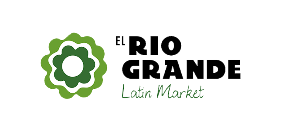 Logo for El Rio Grande Latin Market, with a green flower emblem and text.