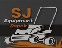 A logo for sj equipment repair with a picture of a lawn mower