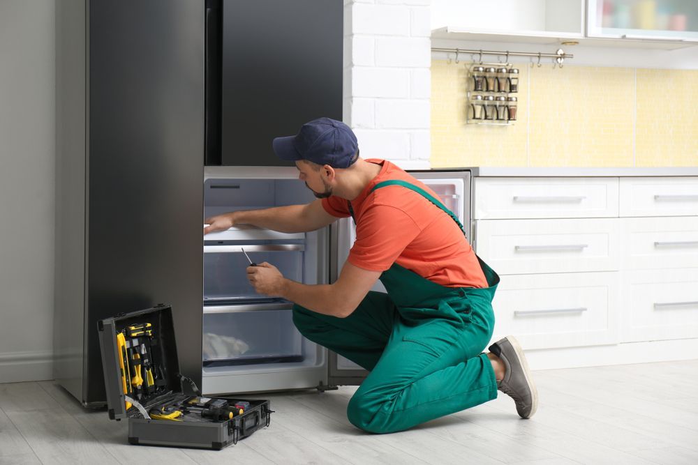 Professional Repairs a Refrigerator in a Kitchen — Eurocoast Appliance Service In Gosford, NSW