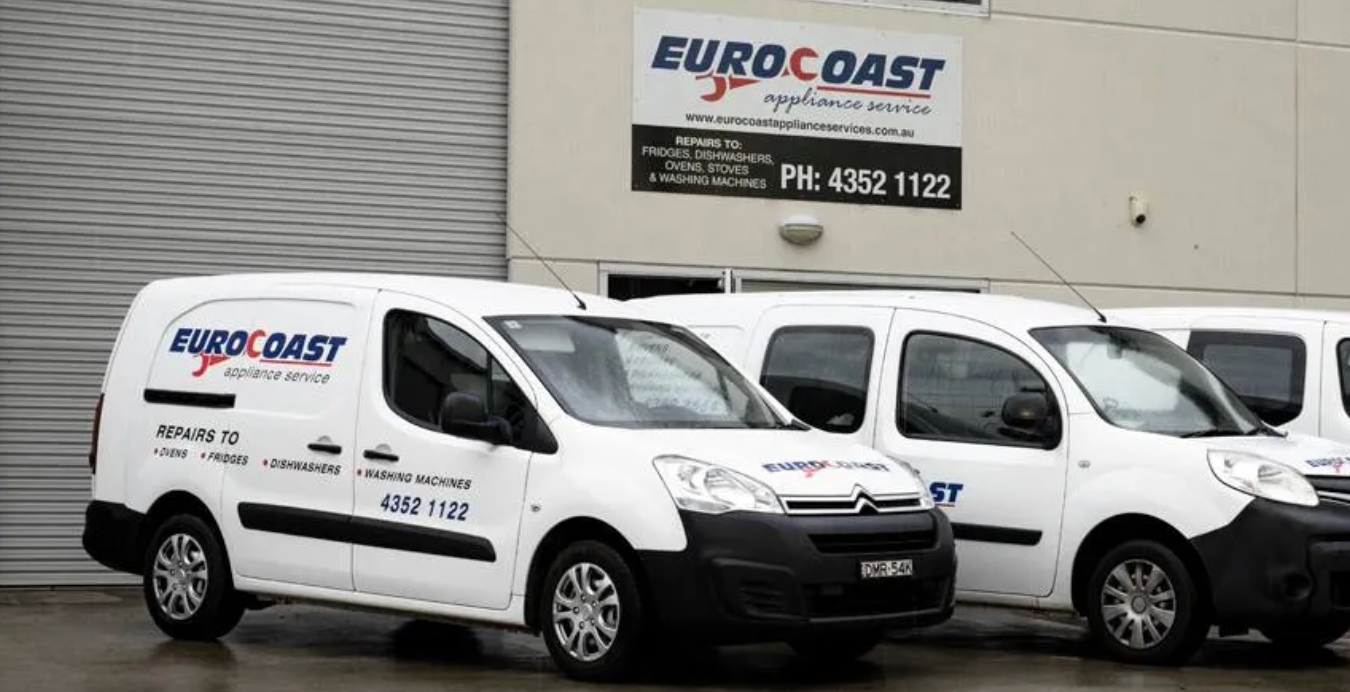 Two White Eurocoast Appliances Service Vans — Eurocoast Appliance Service In Tuggerah, NSW