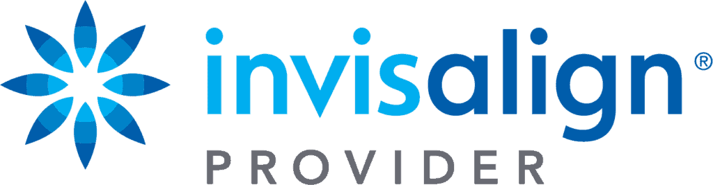 The Invisalign provider logo featuring a blue stylized flower icon next to the word 