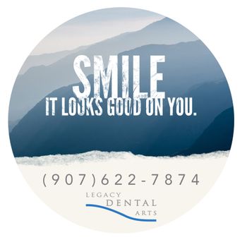 Round ad with mountain scene background. Text: