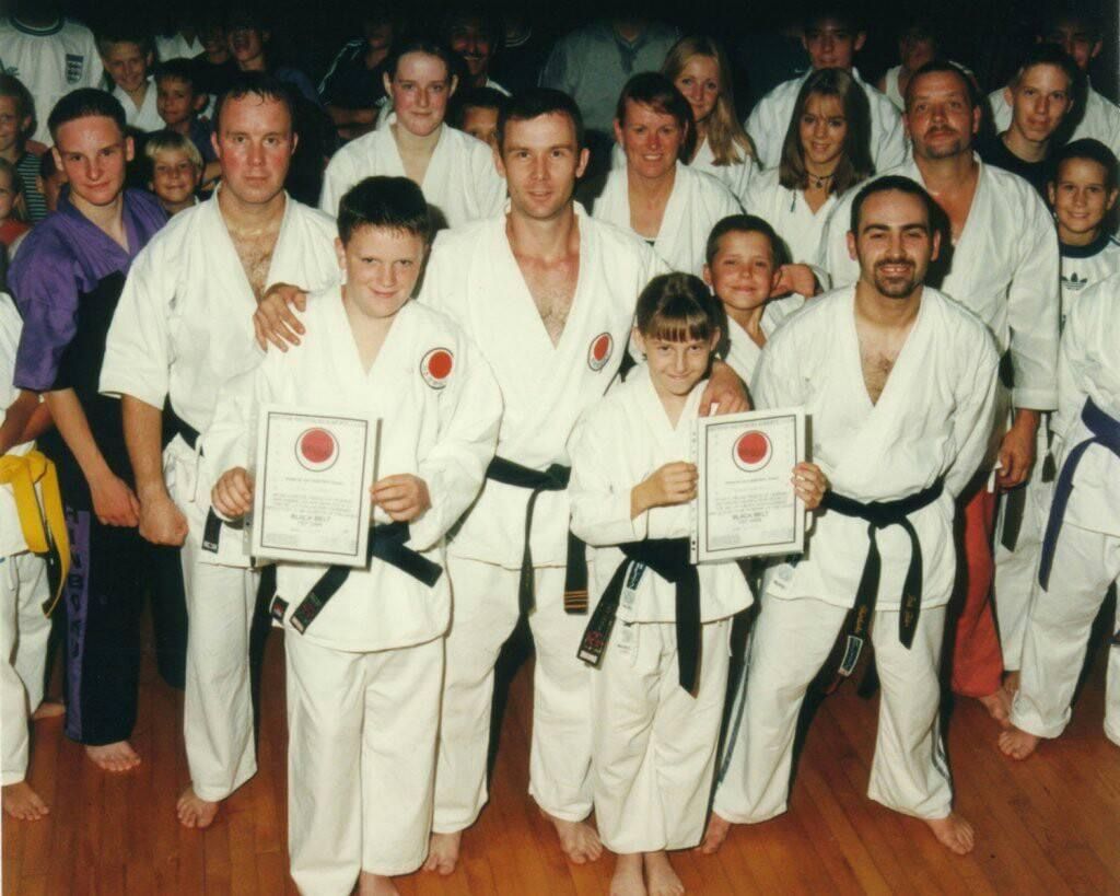 Students having completed their grading at Shinboku Karate in the 80's