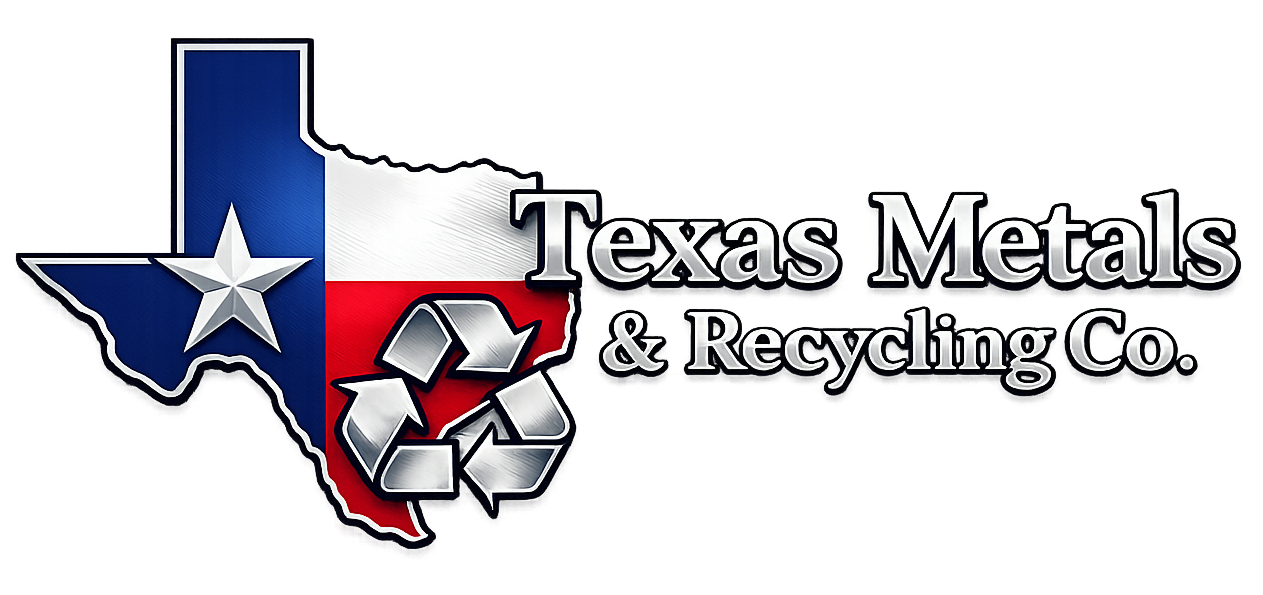 Texas-shaped Texas Metals & Recycling Co. logo with star and recycling symbol