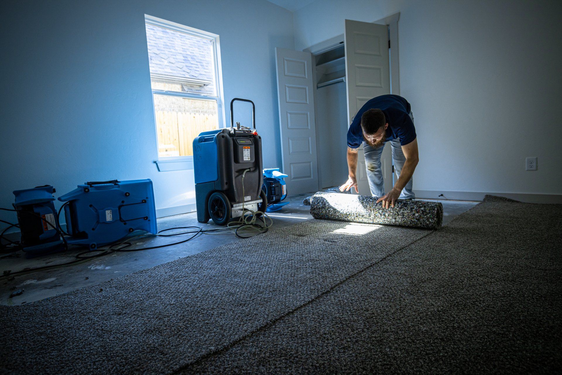 Tearing Out Wet Water Damaged Carpet