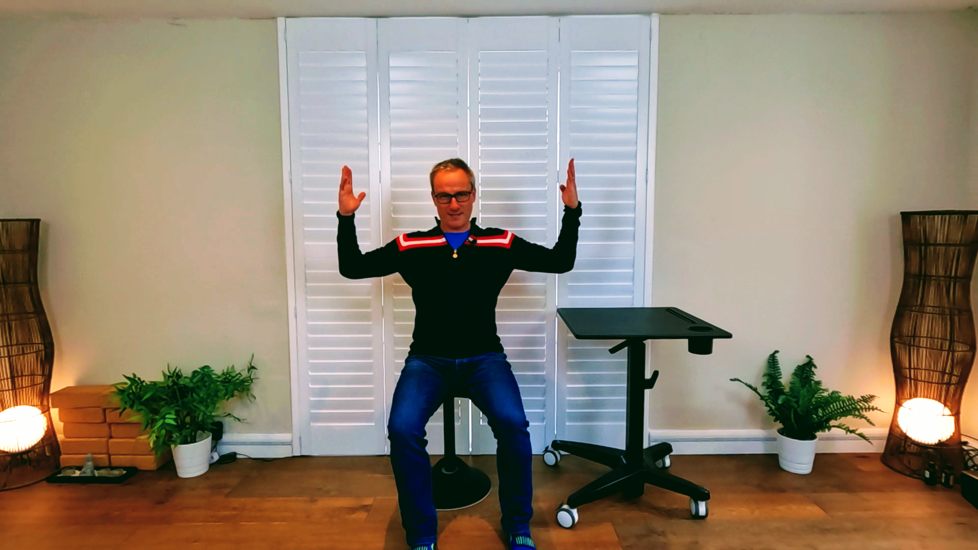 Tim teaching Desk Yoga Online
