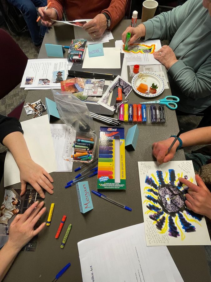 people making art acrylic paints crayons scissors
