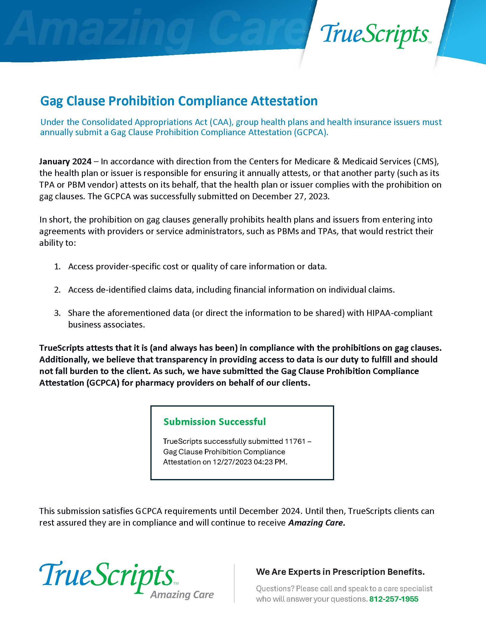 Gag Clause Prohibition Compliance Attestation