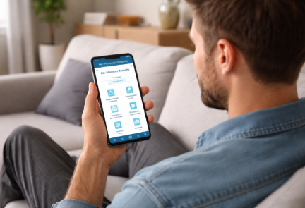 Man reviewing pharmacy benefit mobile app on phone