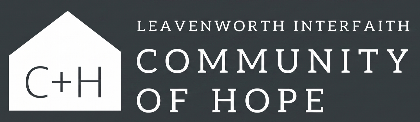 Leavenworth Interfaith Community of Hope logo on a dark background with a white house icon and C+H text