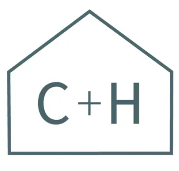 Outline of a house with “C+H” in the center on a white background.