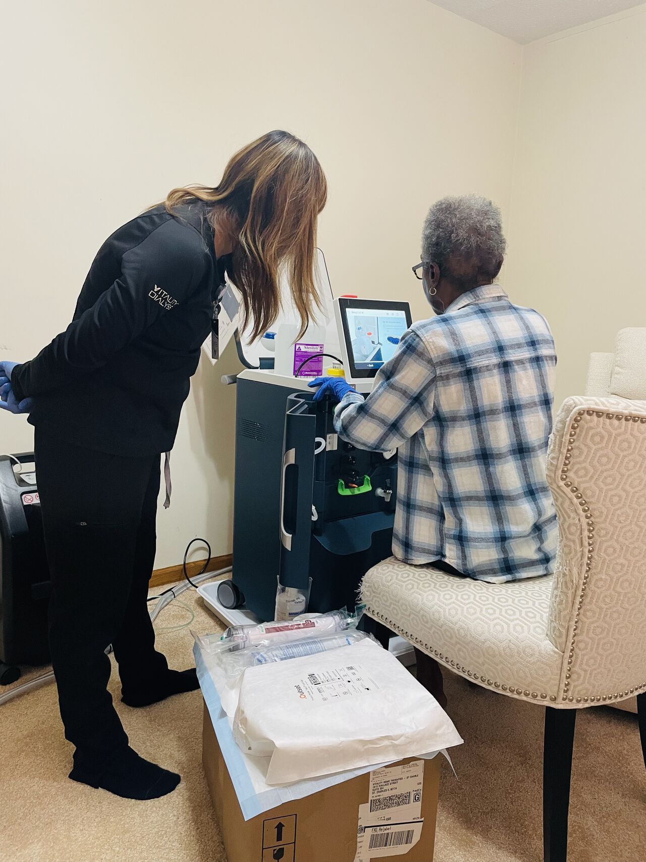 a hemodialysis treatment being done in a patient's home provided by Vitality Dialysis